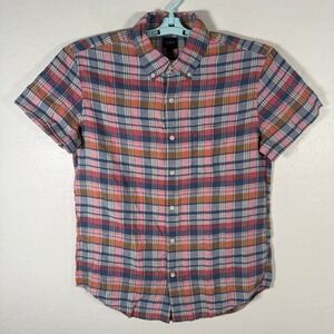 J.Crew Shirt‎ Medium Pink Plaid Linen Cotton Slim Fit Shirt Button Down Casual